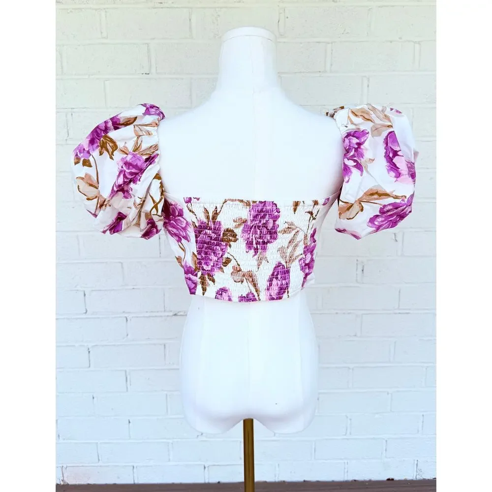 Abercrombie Floral Puff Sleeve Crop Top Medium NWT Cottagecore Summer